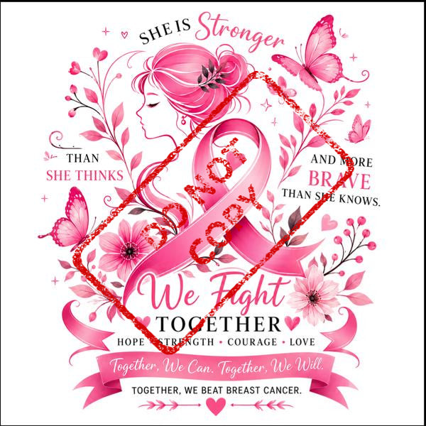 Pink breast cancer awareness graphic with text and feminine elements.