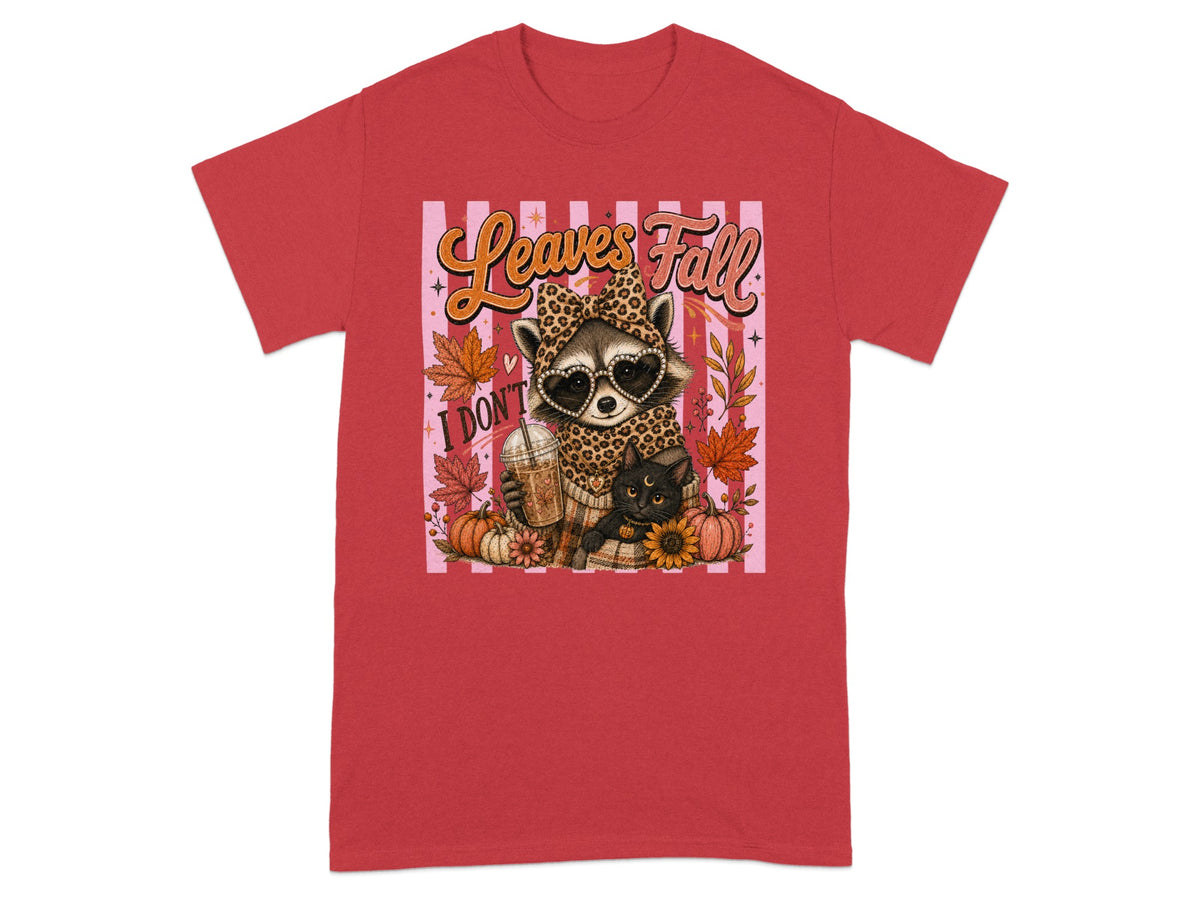 Raccoon with leopard print bandana and heart sunglasses holding coffee with cat.
