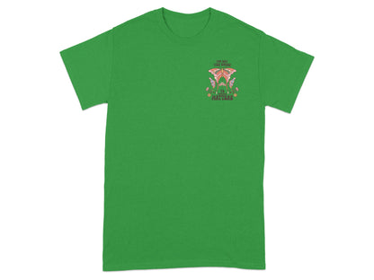 Green t-shirt with butterfly graphic and text "The way you speak to yourself matters".