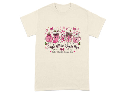 Christmas-themed items with pink ribbons and the text "Jingle All the Way for Hope."