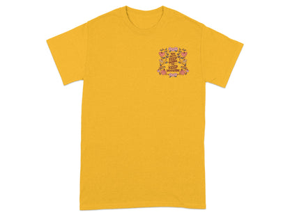 Yellow t-shirt with floral graphic and text "You Gotta Keep Going To Keep Growing".