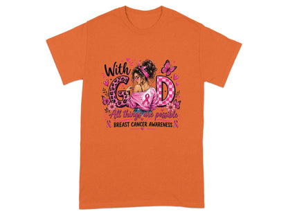 With God, all things are possible breast cancer awareness graphic.
