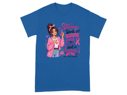 Girl with pink ribbon, "Strong in spirit, soft in heart, pink for hope, art for healing."