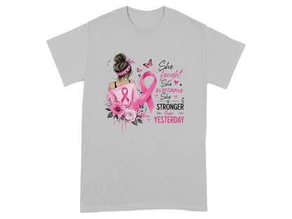 She fought, she overcame, she is stronger than yesterday shirt.