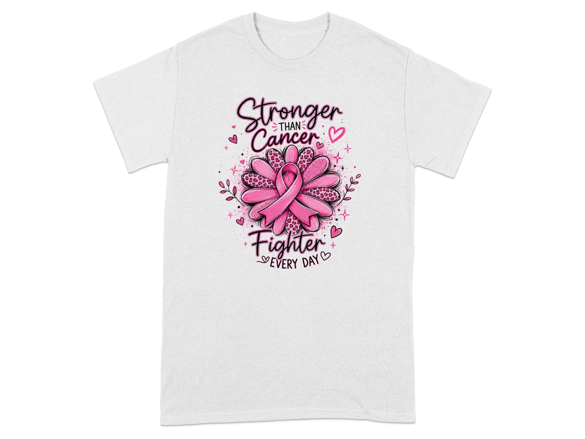 "Stronger Than Cancer" text with a pink ribbon flower and "Fighter Every Day" text.
