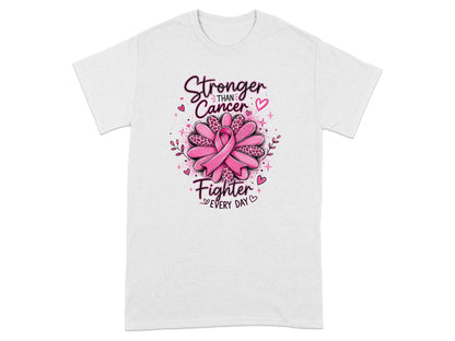 "Stronger Than Cancer" text with a pink ribbon flower and "Fighter Every Day" text.
