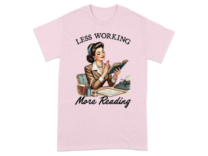 Woman reading book with text "Less Working More Reading".