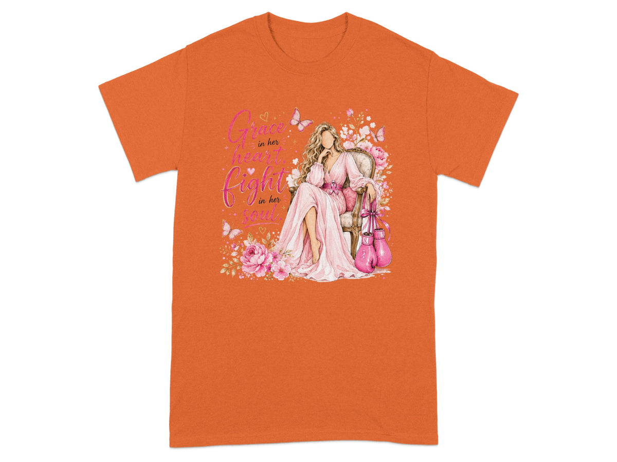 Grace in her heart, fight in her soul text with woman and boxing gloves design.