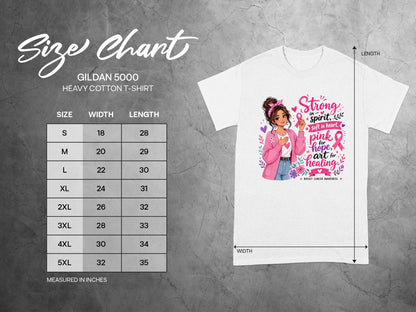 Gildan 5000 size chart for heavy cotton t-shirts with width and length measurements in inches.