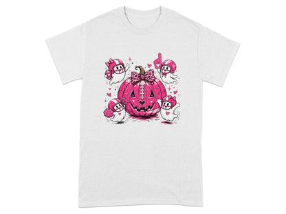 Pink pumpkin with football player ghosts and leopard bow.
