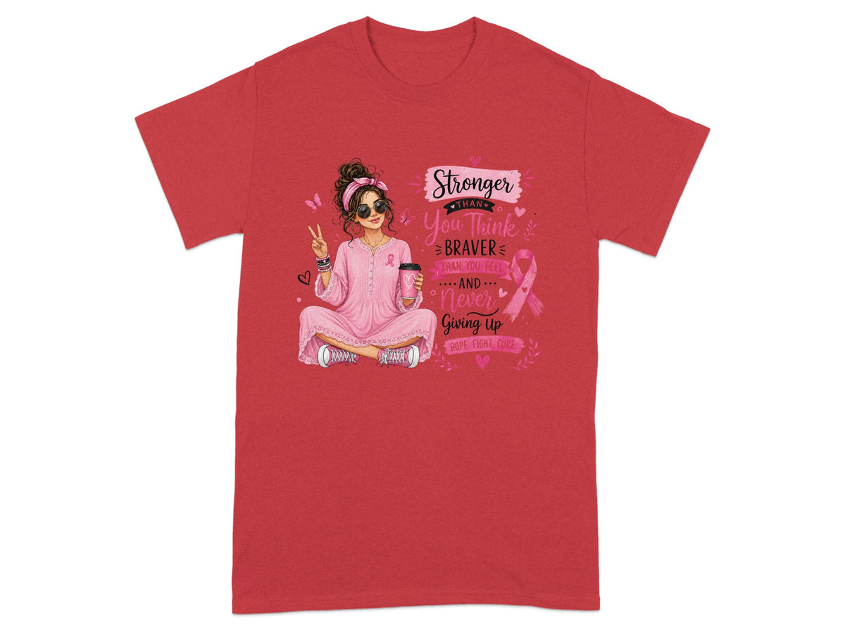 Pink graphic with a woman sitting and text about strength and hope.