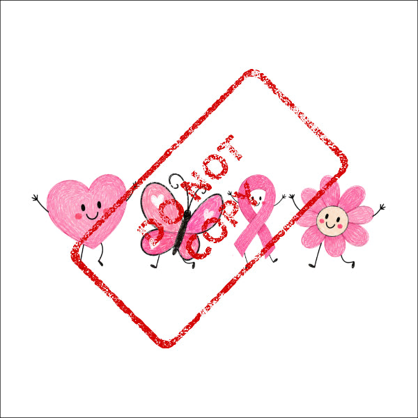 Pink heart, butterfly, ribbon, and flower characters under a red "NOT COPY" stamp.