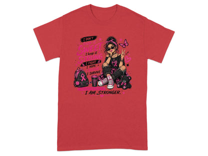 Pink ribbon graphic with inspirational text for breast cancer awareness.