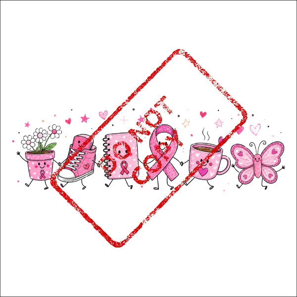 Cartoon flower pot, sneaker, notebook, ribbon, coffee cup, and butterfly march together.
