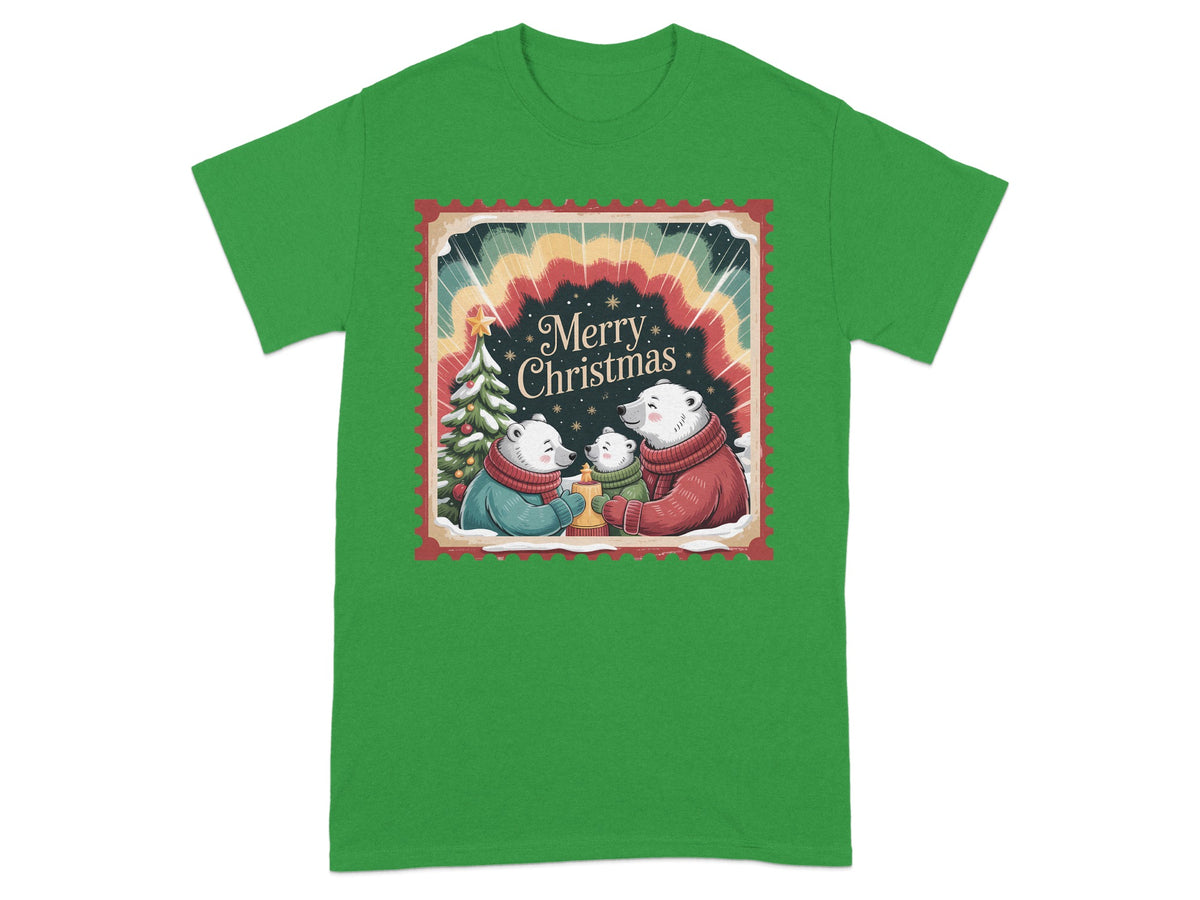 Polar bears with a Christmas tree and text "Merry Christmas".