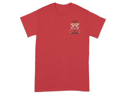 Red t-shirt with butterfly graphic and text "The way you speak to yourself matters".