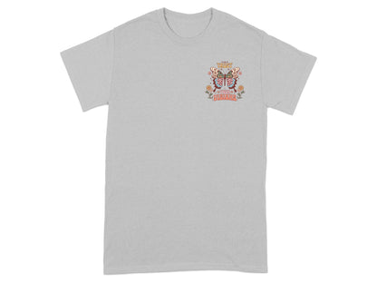 Grey t-shirt with butterfly graphic and text "TRUST YOUR VISIONS".