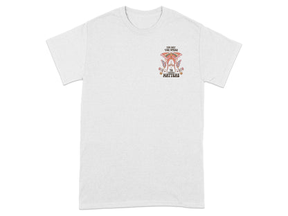 White t-shirt with a graphic of a butterfly and flowers that reads "the way you speak to yourself matters."